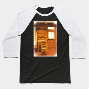 Log Cabin Desk Chair and Door Baseball T-Shirt